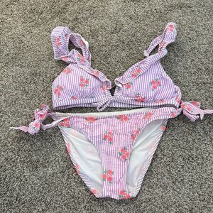 J. Crew Pink Seersucker Bikini with Floral Design